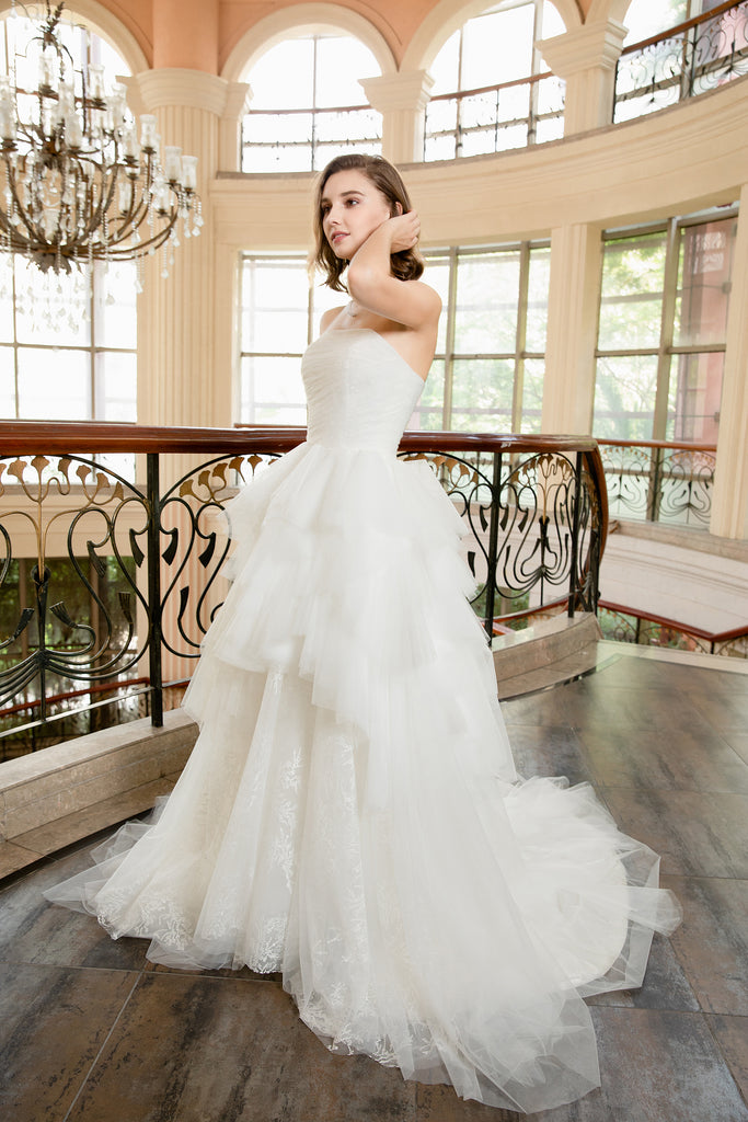 Jasmin - Selena Huan Strapless Hand Draped Tulle Ruffled Embroidery Lace Ball Gown