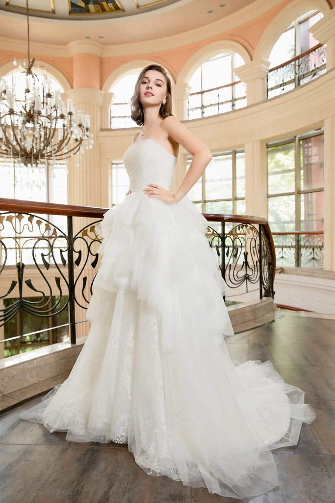 Jasmin - Selena Huan Strapless Hand Draped Tulle Ruffled Embroidery Lace Ball Gown