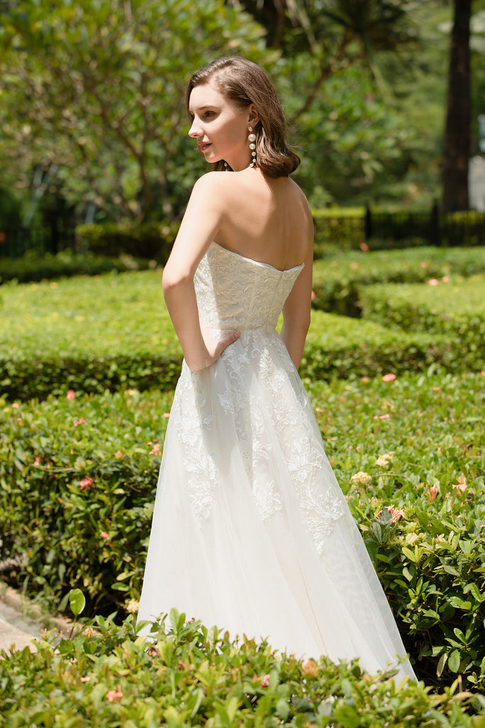 Ochid - Selena Huan strapless Alencon Embroidery lace glowing A-line gown