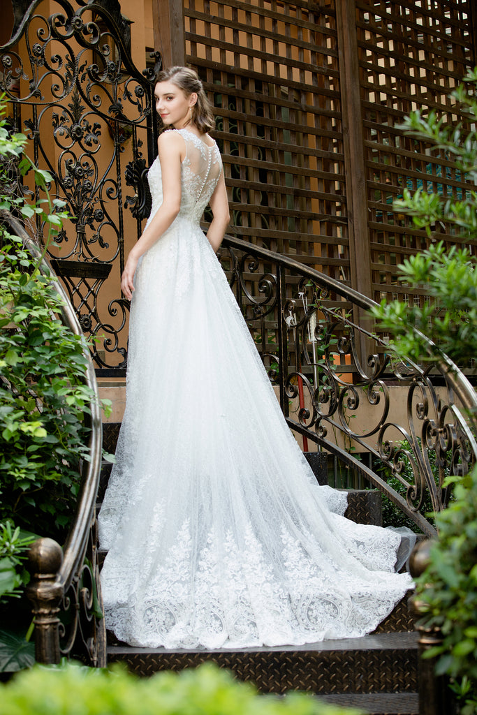 Addison - Selena Huan Atelier Frosted Alençon Lace illusive back A-line gown