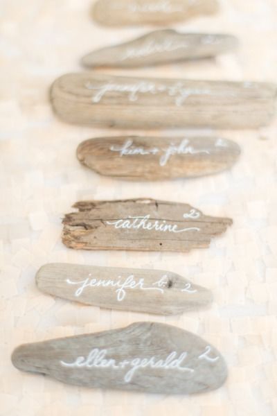 Unique Natural Shell | Stone | Seaglass | Wood Custom Handwritten Calligraphy Place Card | Escort Card