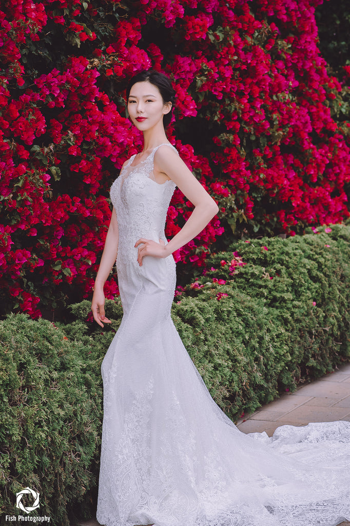 Atelier - Selena Huan Frosted Alençon Lace illusive back Mermaid gown