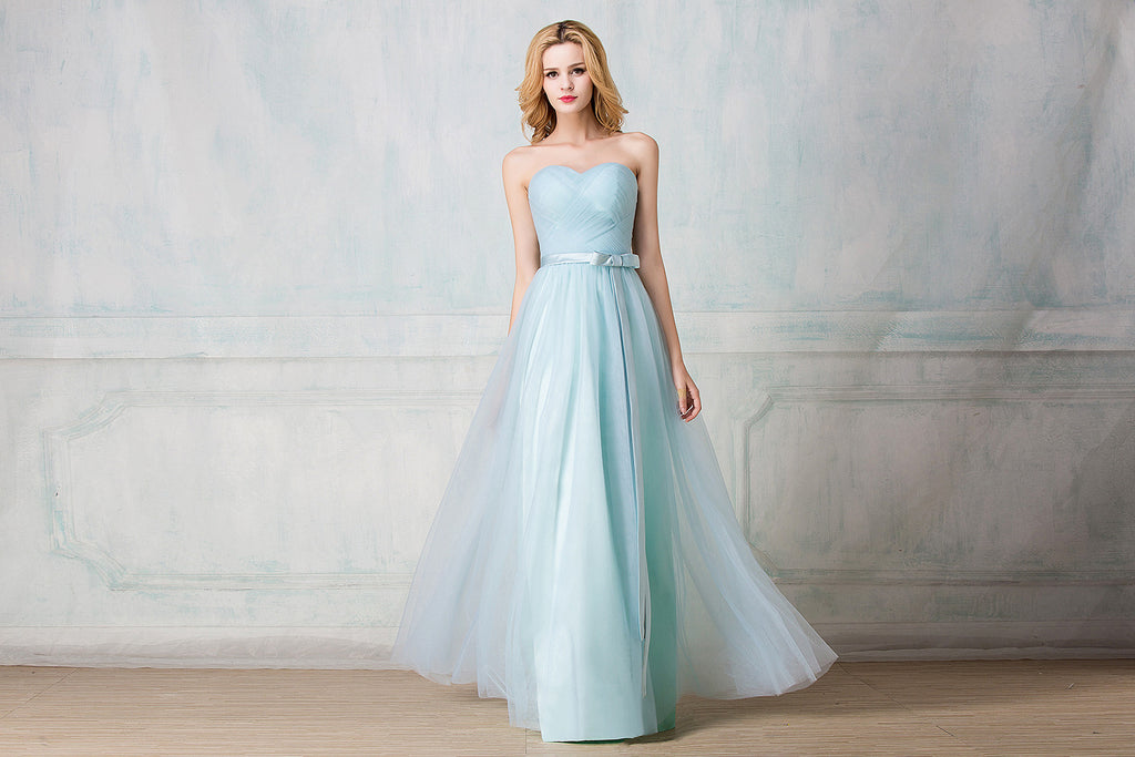Sweetheart twisted wrinkle full-length tulle bridesmaid dress