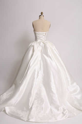 Style D2420 - Lux Satin strapless lace Floral applique Pleated Bodice Elegant ball gown princess wedding dress