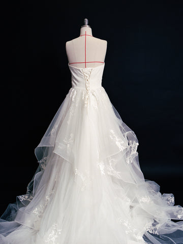 Style D2419 - Strapless Pleated Satin Bodice Ruffled Skirt Princess tulle lace wedding dress