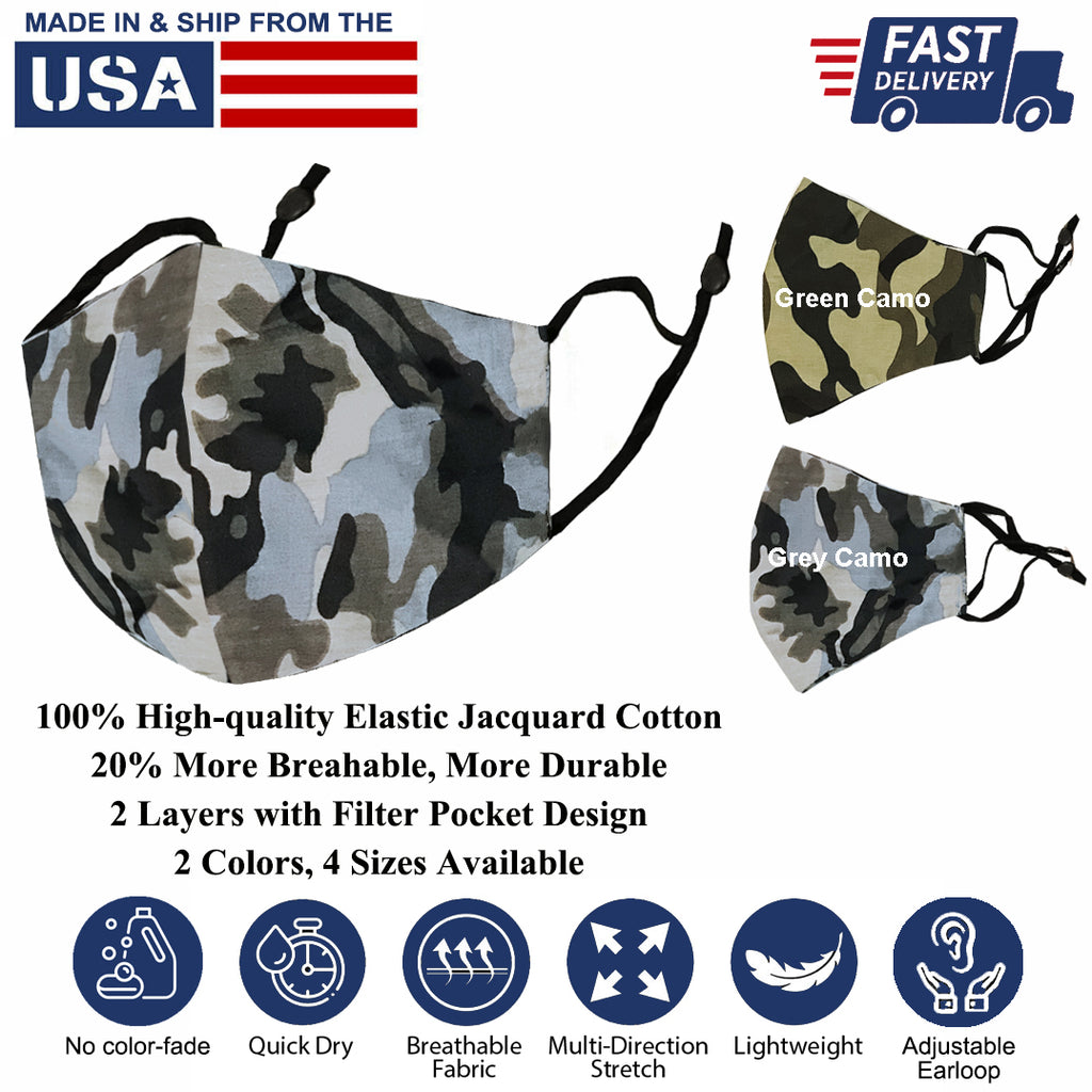 Camouflage-color 100% Elastic Jacquard Cotton Washable Reusable Covering Masks Clothing Unisex