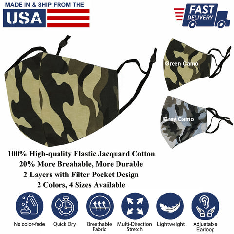 Camouflage-color 100% Elastic Jacquard Cotton Washable Reusable Covering Masks Clothing Unisex