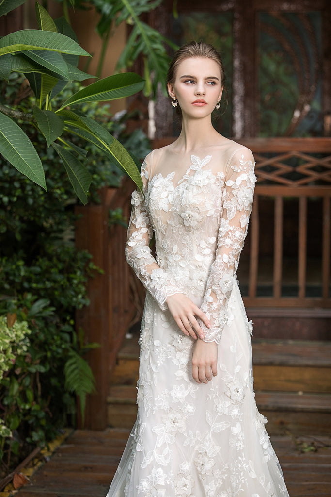 Camillia - Selena Huan shimmering 3D embroidered lace appliqué released mermaid gown