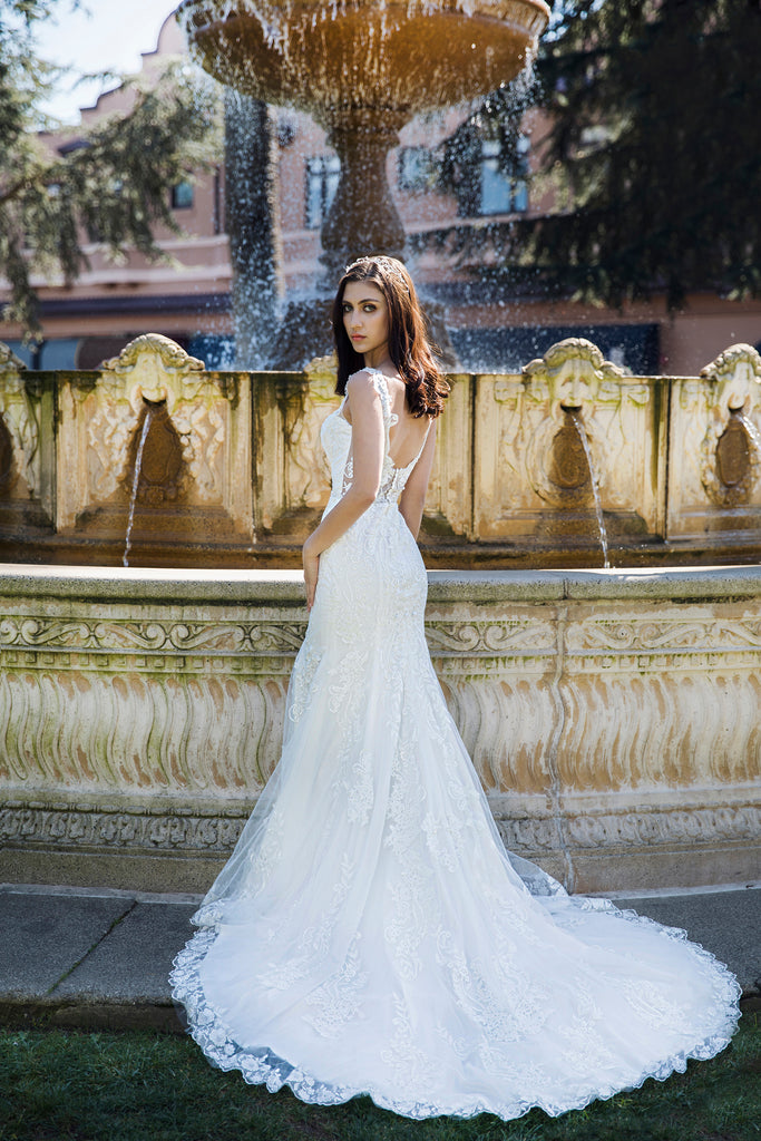 Katerina - Selena Huan V-neckline chantilly lace beaded mermaid dress