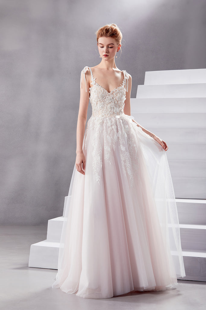 Beverly - Selena Huan 3D pearl and sequin beaded Floral Embroidery lace sweetheart strap ball gown wedding dress