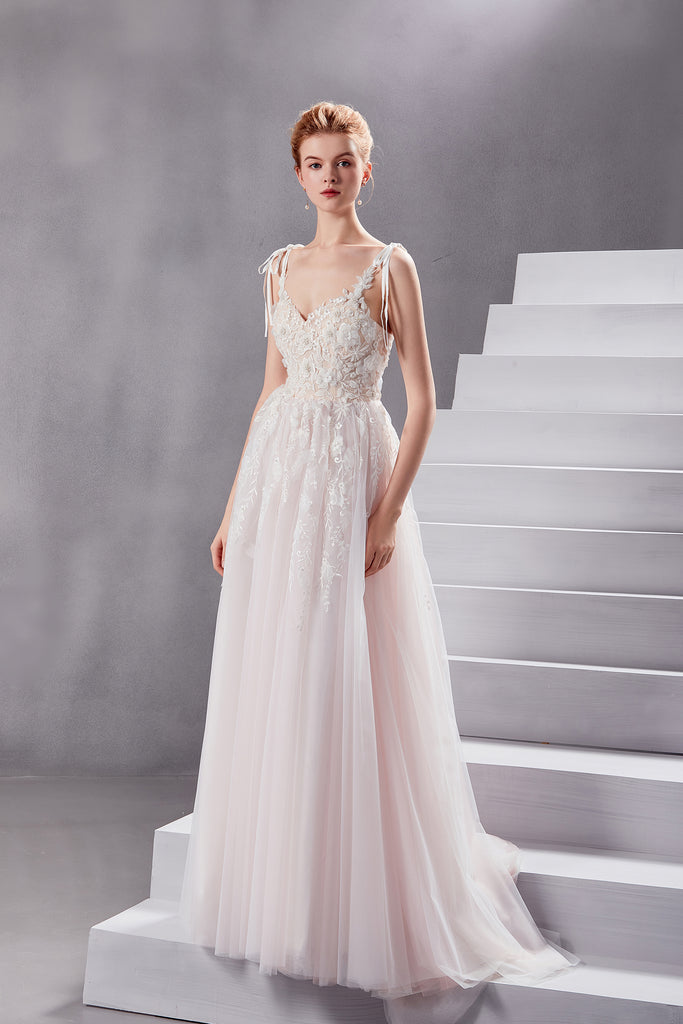 Beverly - Selena Huan 3D pearl and sequin beaded Floral Embroidery lace sweetheart strap ball gown wedding dress