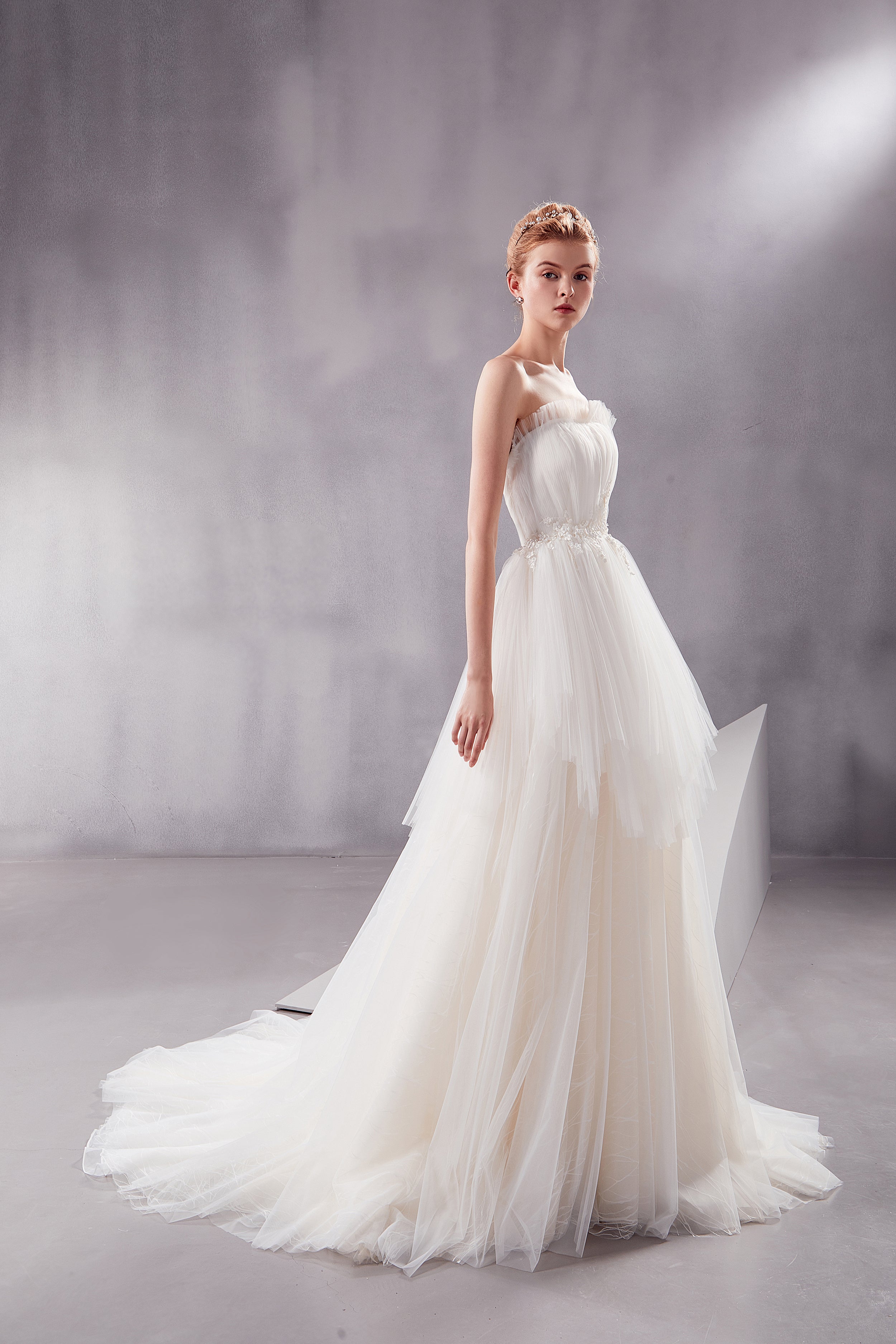 A-Line Ball-Gown V-Neck Appliqued Sleeveless Floor-Length Tulle Wedding  Dress With Illusion Back And Court Train - June Bridals