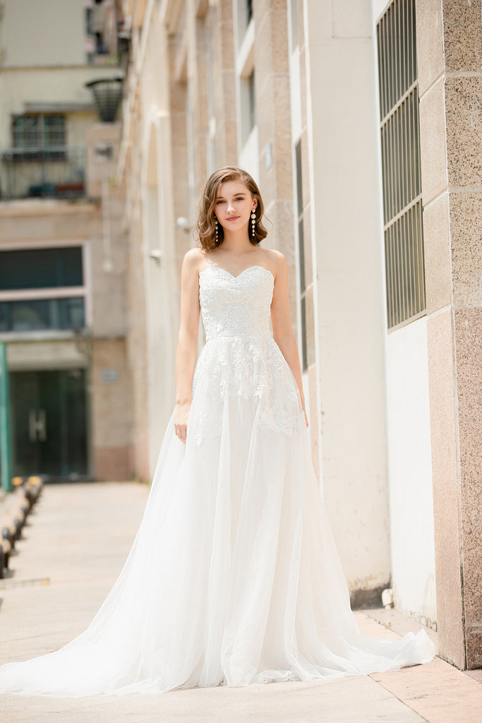 Ochid - Selena Huan strapless Alencon Embroidery lace glowing A-line gown