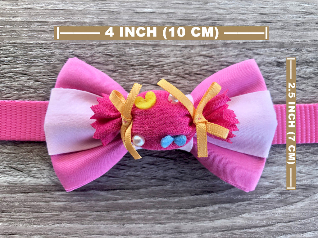 Pink-Dream Sweet-Candy Dog Collar Bow Tie - Baby Pink Orange Dog Bow