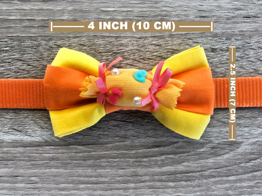 Pumpkin Sweet-Candy Dog Collar Bow Tie - Orange Yellow Dog Bow