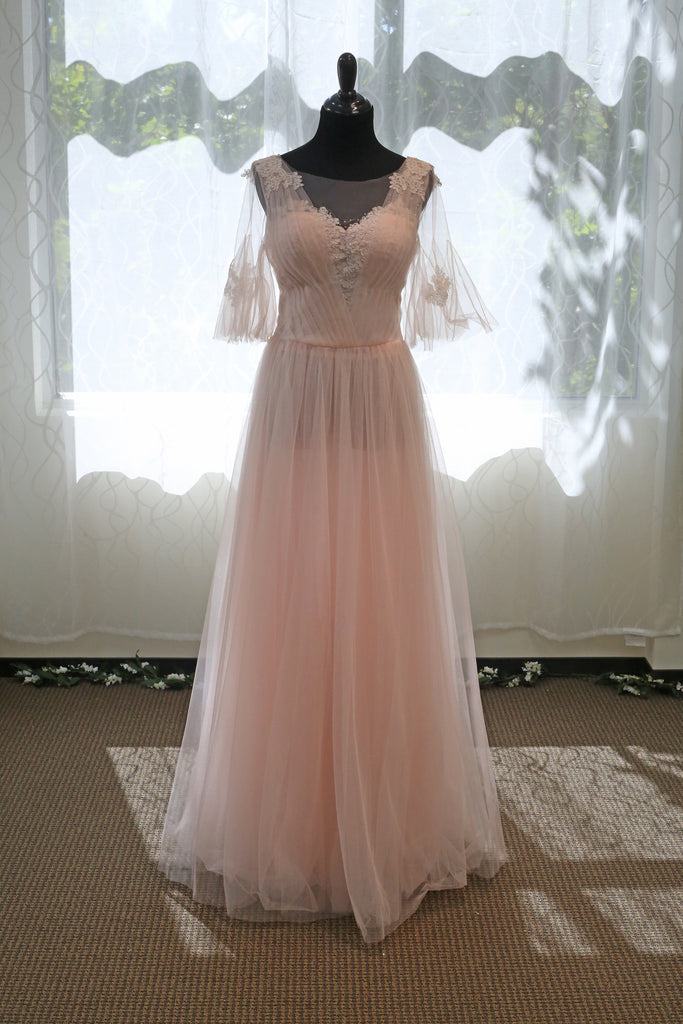 Pink Cape Soft Tulle A-line Light-weighted Prom Dress