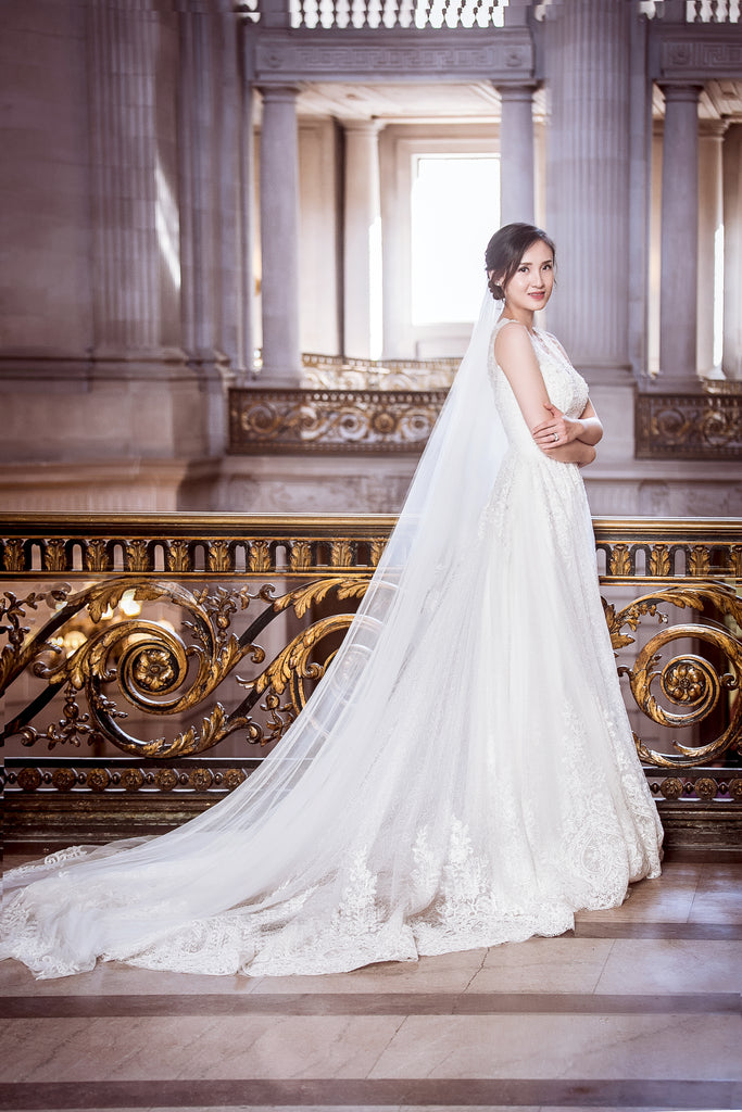 Cici - Selena Huan Atelier Frosted Alençon Lace illusive back A-line gown