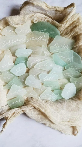 Unique Natural Shell | Stone | Seaglass | Wood Custom Handwritten Calligraphy Place Card | Escort Card