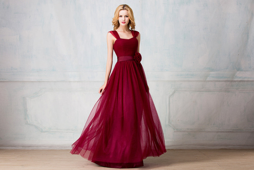 Sweetheart tulle-strap full-length bridesmaid dress
