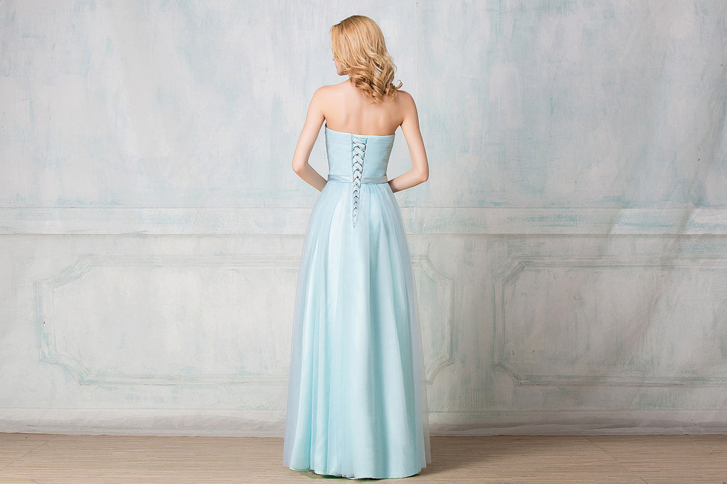 Sweetheart twisted wrinkle full-length tulle bridesmaid dress