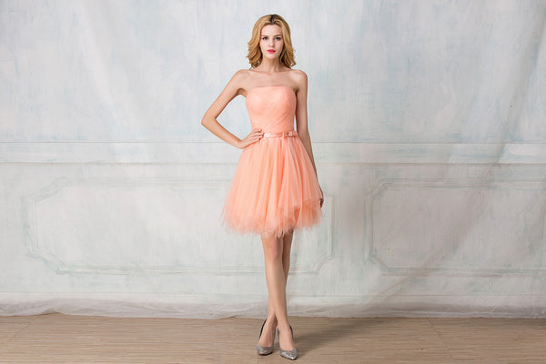 Sweetheart twisted wrinkle cocktail-length tulle bridesmaid dress