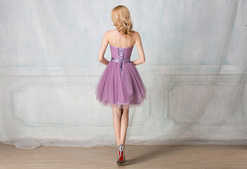 Sweetheart strapless cocktail-length tulle bridesmaid dress