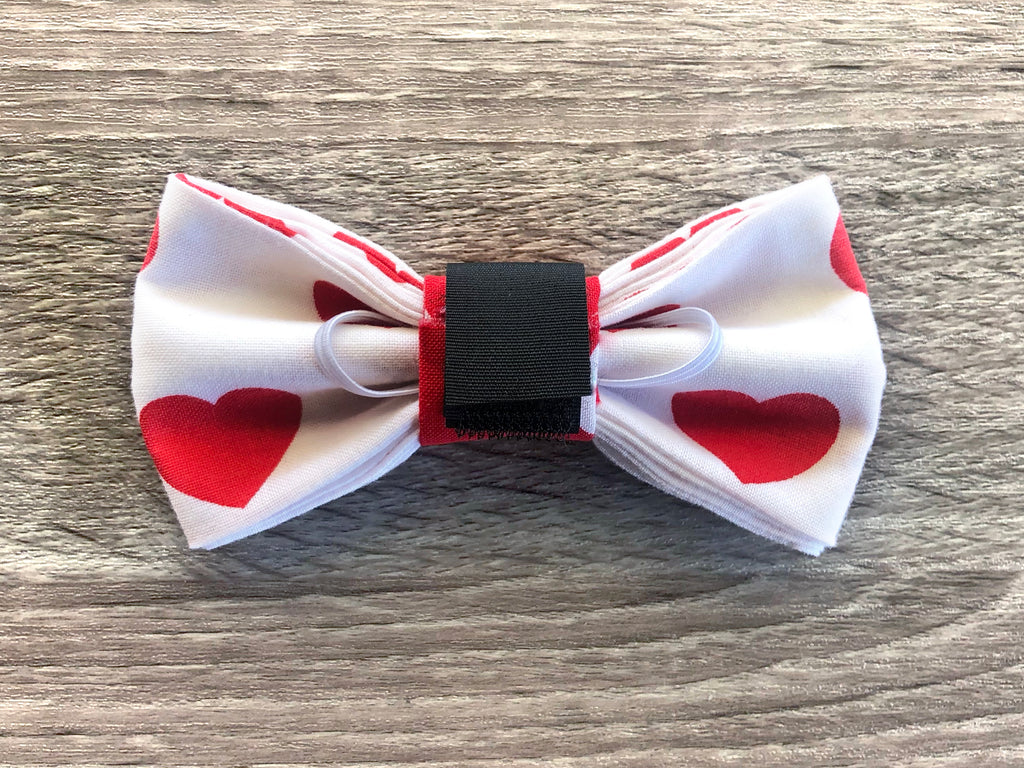 Red Heart White Dog Collar Bow Tie - Holiday Celebration Dog Bow
