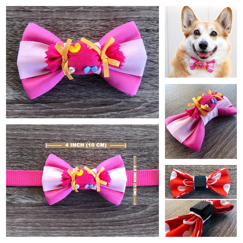 Pink-Dream Sweet-Candy Dog Collar Bow Tie - Baby Pink Orange Dog Bow