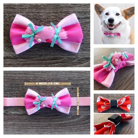 Clover Sweet-Candy Dog Collar Bow Tie - Pink Baby Blue Dog Bow
