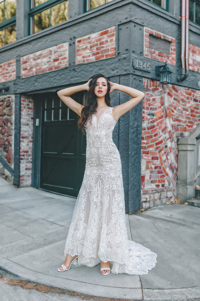 Lorelei - Selena Huan sequins embroidery Israel lace illusive back fit-and-flare gown