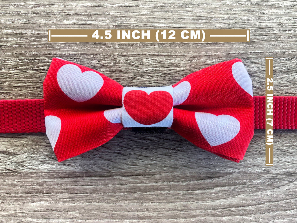 White Heart Red Dog Collar Bow Tie - Holiday Celebration Dog Bow