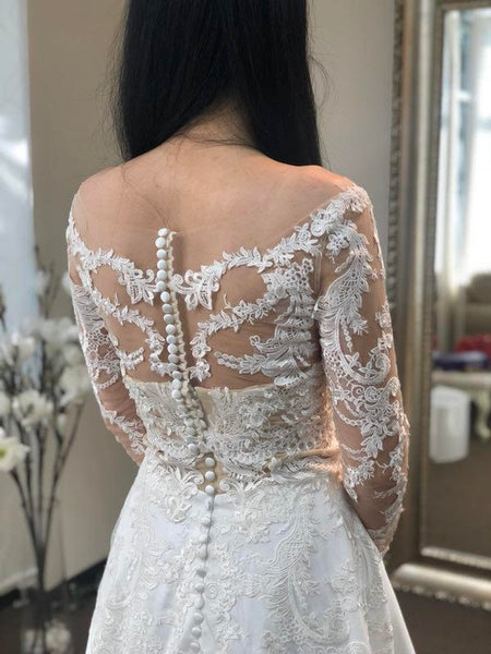 Frosted embroidered Chantilly lace appliqués lace long-sleeves wedding dress top